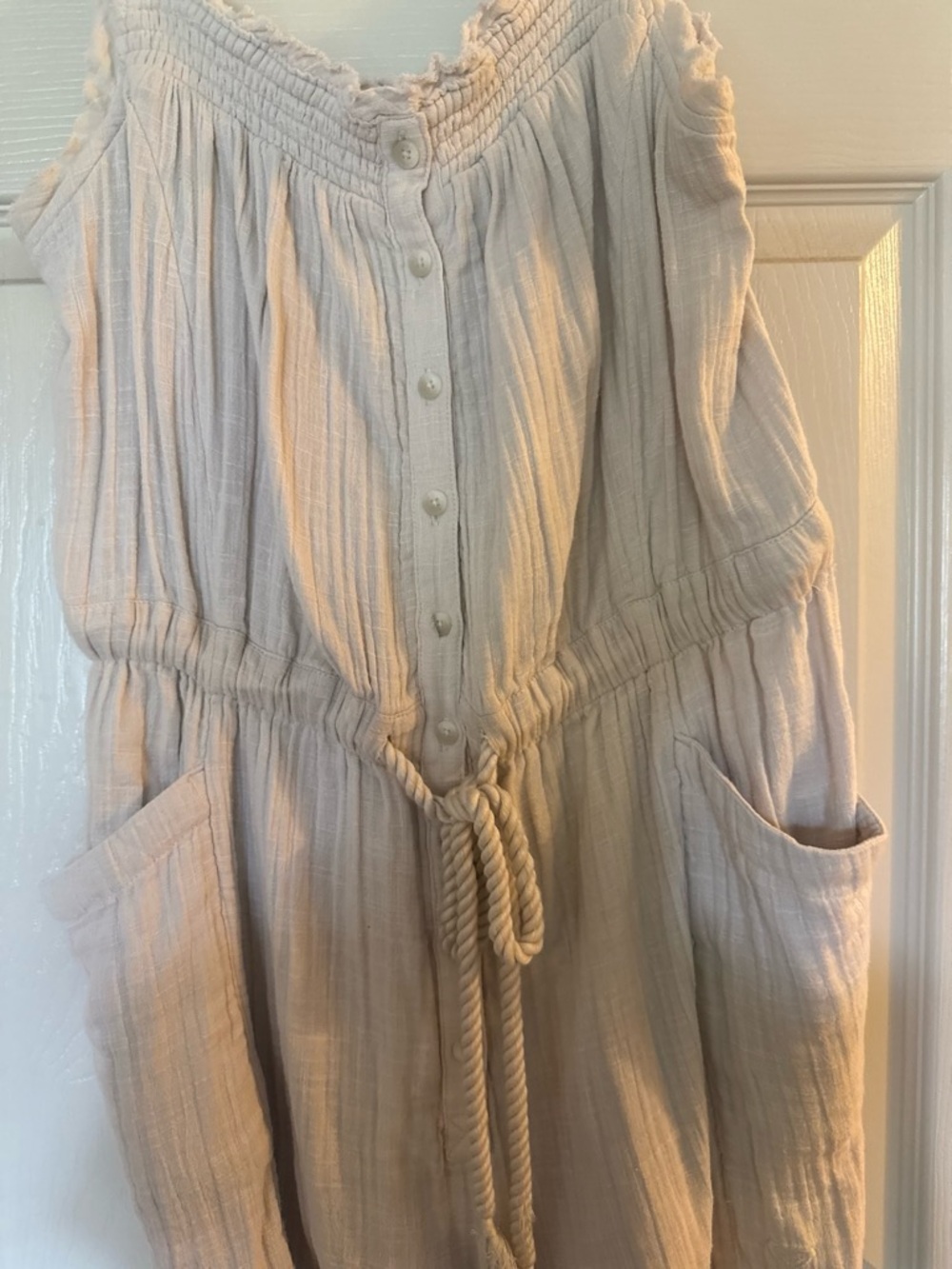 Roxy Cream Button-Front Rope-Waist Jumpsuit - Picture 2 of 4